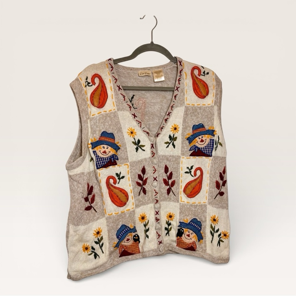 Vintage Bobbie Brooks Fall Harvest Thanksgiving Sweater Vest Cottagecore 22W/24W